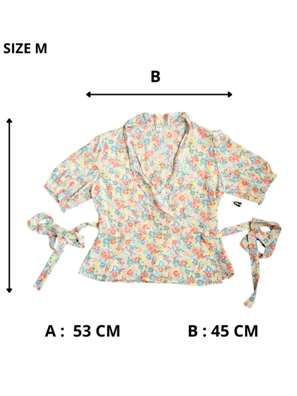 Old Navy Floral Wrap Top - Short Sleeve V-Neck Tie Waist Blouse Size M